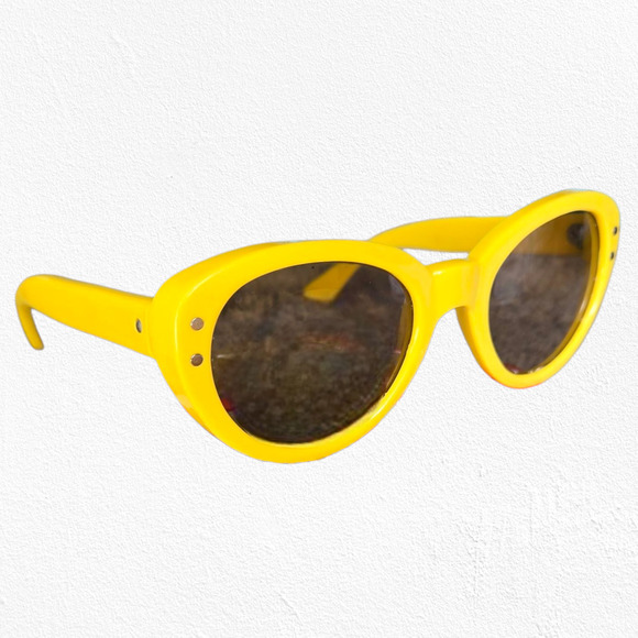 Vintage 1950s Yellow Mod Cat Eye Sunglasses Brown Lens Retro Statement Eyewear main image 13